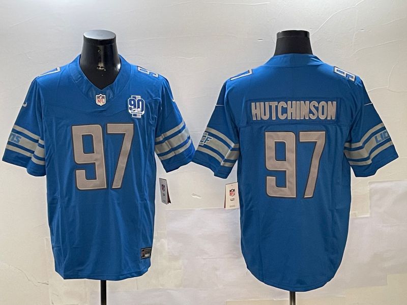 Men Detroit Lions 97 Hutchinson Blue three generations 2024 Nike Limited NFL Jersey style 01022